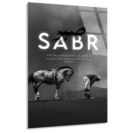 At Ve Sabır Yazısı Cam Tablo 35x50 cm