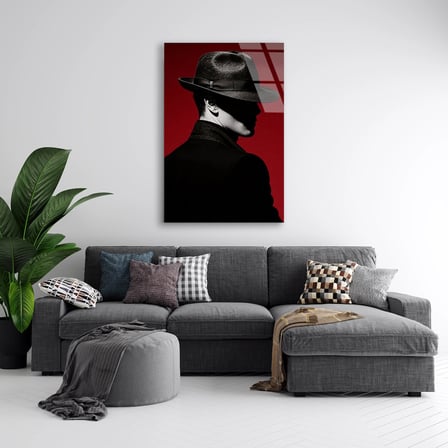 Şapkalı Erkek Silueti Cam Tablo 35x50 cm
