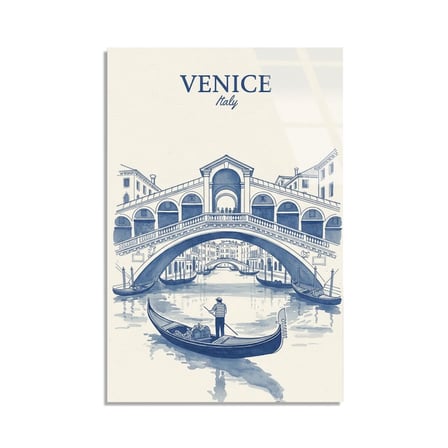Venedik Rialto Köprüsü Cam Tablo 35x50 cm
