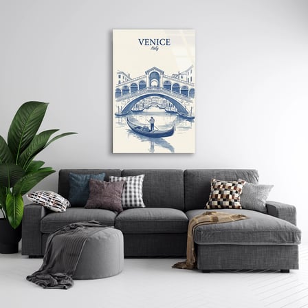 Venedik Rialto Köprüsü Cam Tablo 35x50 cm