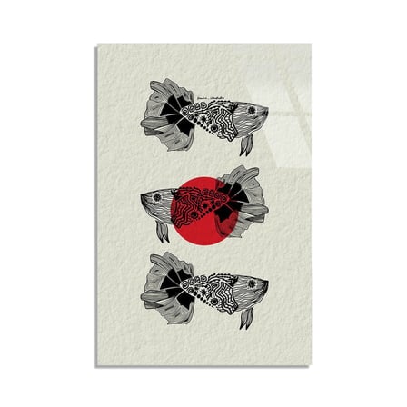 Japon Balıkları Çizim Cam Tablo 35x50 cm