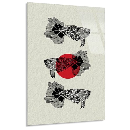 Japon Balıkları Çizim Cam Tablo 35x50 cm
