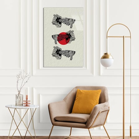 Japon Balıkları Çizim Cam Tablo 35x50 cm