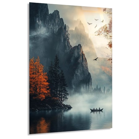 Dağ Gölü Sisli Manzara Cam Tablo 35x50 cm