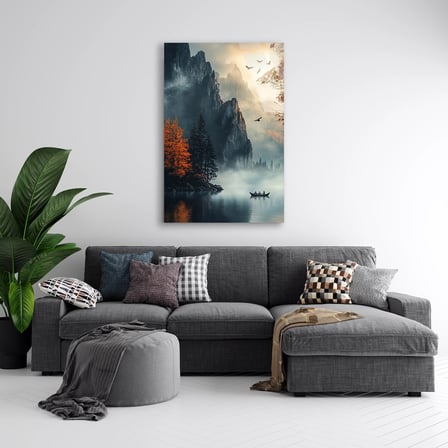 Dağ Gölü Sisli Manzara Cam Tablo 35x50 cm