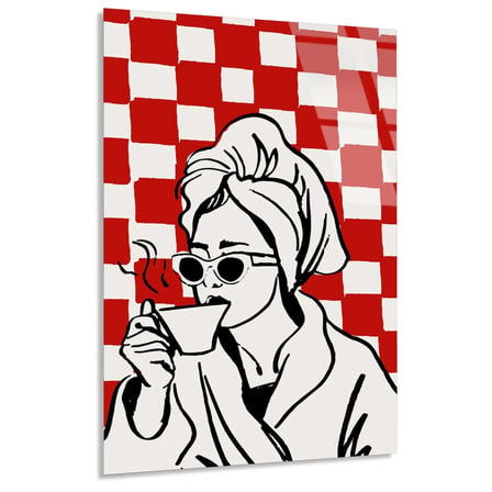 Kahve İçen Kadın Pop Art Cam Tablo 35x50 cm