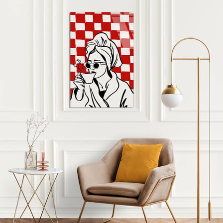 Kahve İçen Kadın Pop Art Cam Tablo 35x50 cm