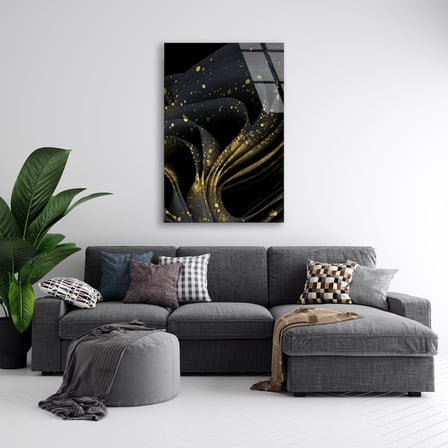 Siyah Altın Soyut Kumaş Cam Tablo 35x50 cm