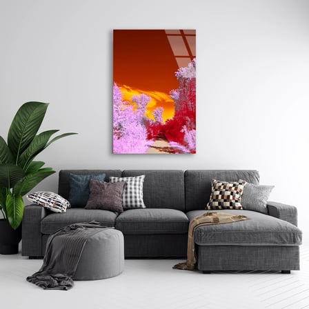 Pembe Kızılötesi Orman Cam Tablo 35x50 cm