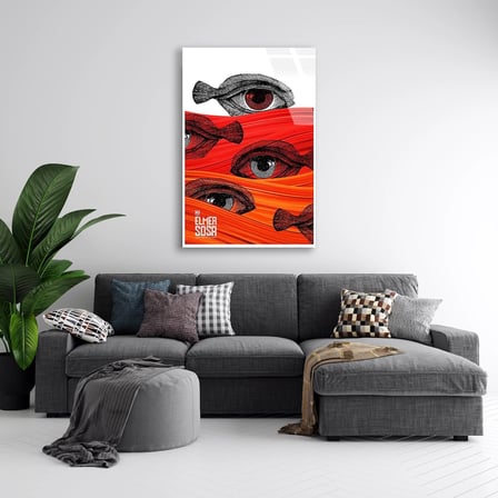 Gözler Ve Balıklar Cam Tablo 35x50 cm