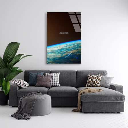 Uzaydan Dünya Bismillah Cam Tablo 35x50 cm