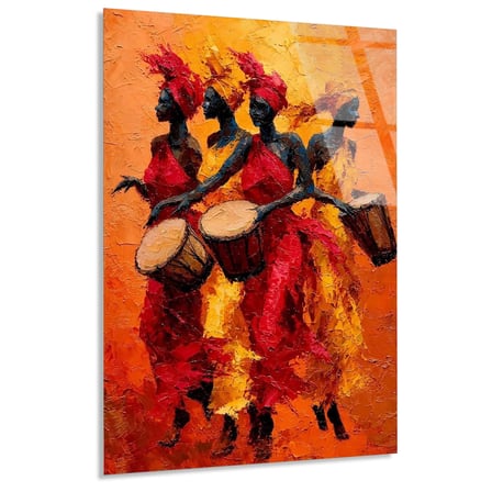 Afrikalı Davulcular Cam Tablo 35x50 cm