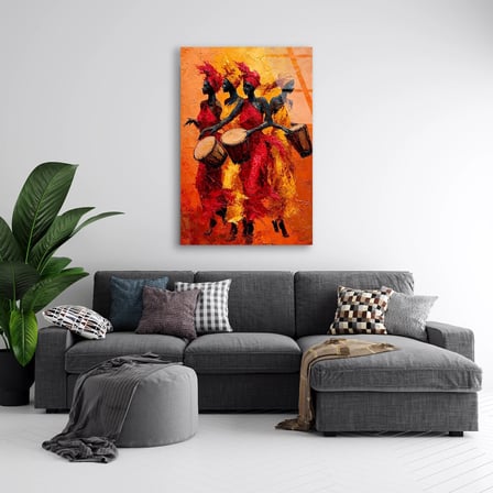 Afrikalı Davulcular Cam Tablo 35x50 cm