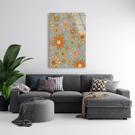 Papatya Çiçek Deseni Cam Tablo 35x50 cm