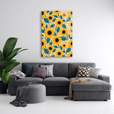 Ayçiçeği Deseni Cam Tablo 35x50 cm