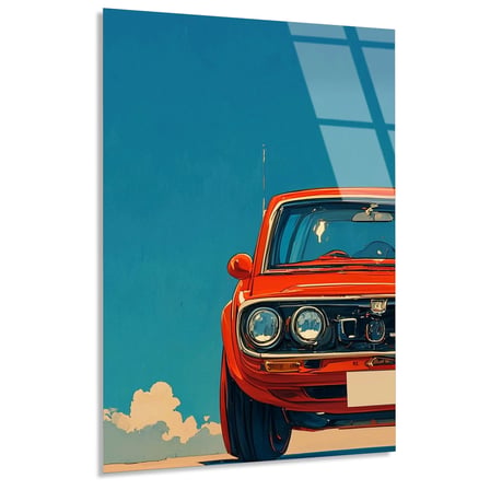 Kırmızı Klasik Araba Cam Tablo 35x50 cm