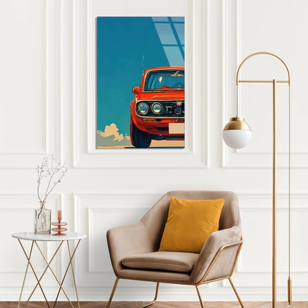 Kırmızı Klasik Araba Cam Tablo 35x50 cm