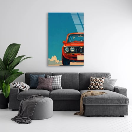 Kırmızı Klasik Araba Cam Tablo 35x50 cm