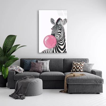 Sakız Şişiren Zebra Cam Tablo 35x50 cm