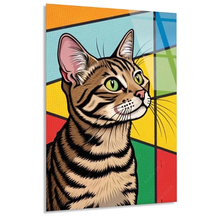 Pop Art Tekir Kedi Cam Tablo 35x50 cm