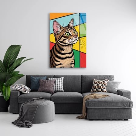 Pop Art Tekir Kedi Cam Tablo 35x50 cm