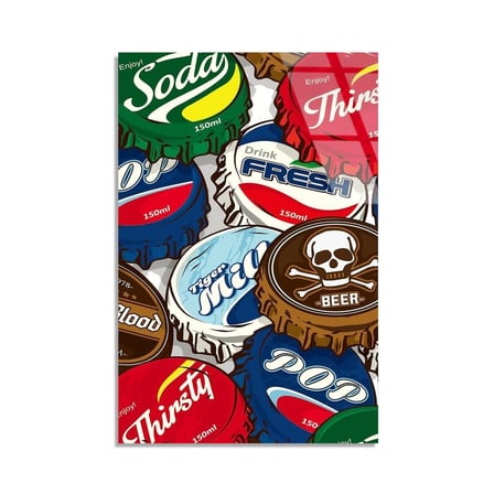 Şişe Kapakları Kolaj Cam Tablo 35x50 cm