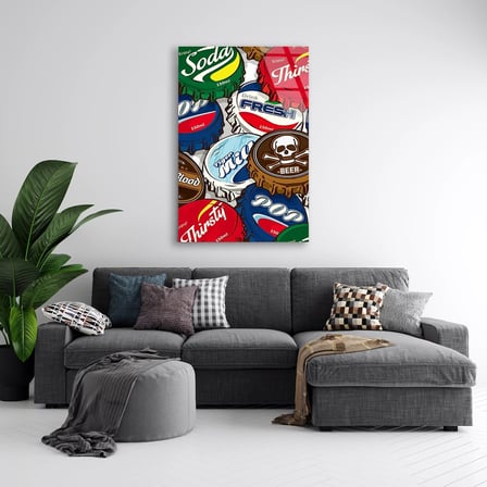 Şişe Kapakları Kolaj Cam Tablo 35x50 cm