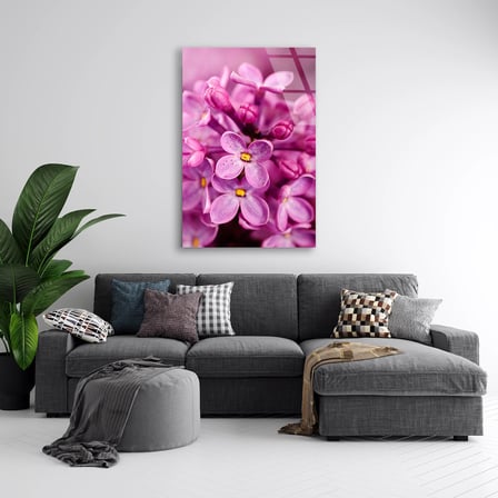 Pembe Leylak Çiçekleri Cam Tablo 60x90 cm