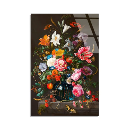 Klasik Saksi Cicek Natürmort Cam Tablo 35x50 cm