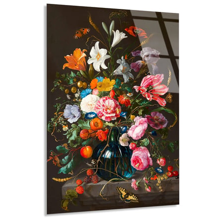 Klasik Saksi Cicek Natürmort Cam Tablo 35x50 cm