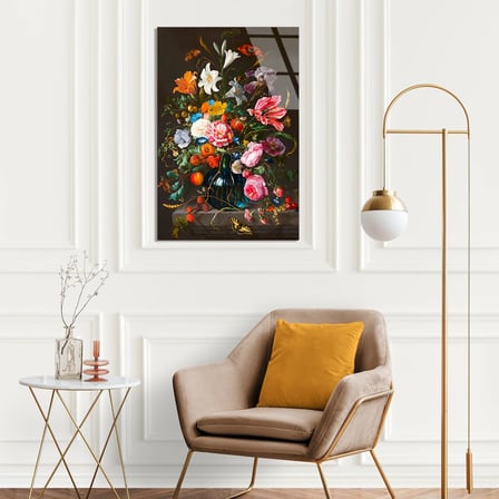 Klasik Saksi Cicek Natürmort Cam Tablo 35x50 cm
