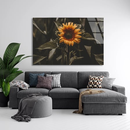 Sarı Ayçiçeği Cam Tablo 50x35 cm