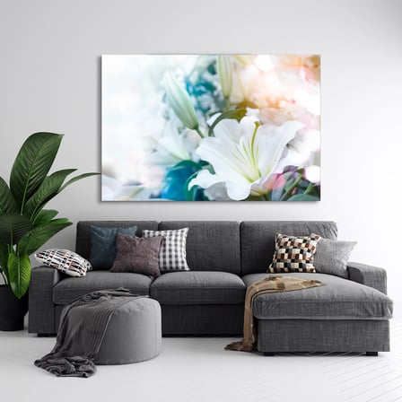 Beyaz Zambak Çiçekleri Cam Tablo 50x35 cm