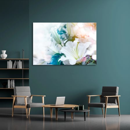 Beyaz Zambak Çiçekleri Cam Tablo 50x35 cm