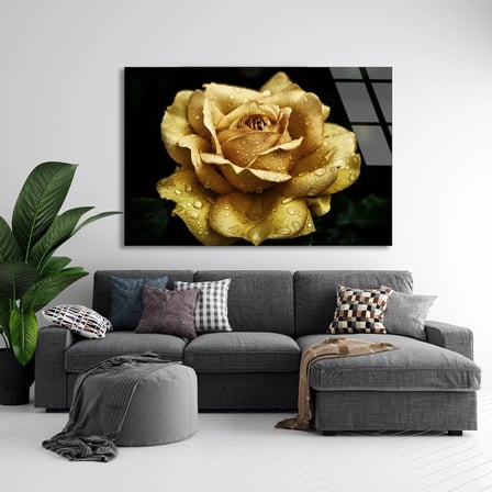 Altın Sarı Gül Cam Tablo 50x35 cm