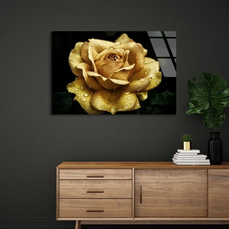Altın Sarı Gül Cam Tablo 50x35 cm