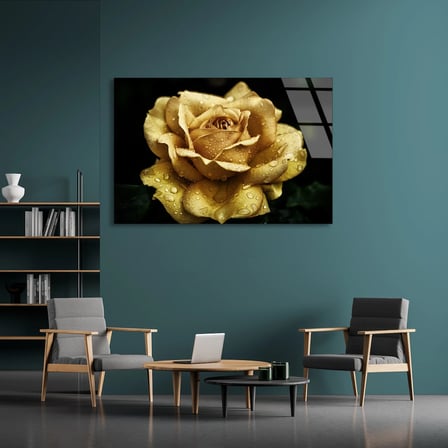 Altın Sarı Gül Cam Tablo 50x35 cm
