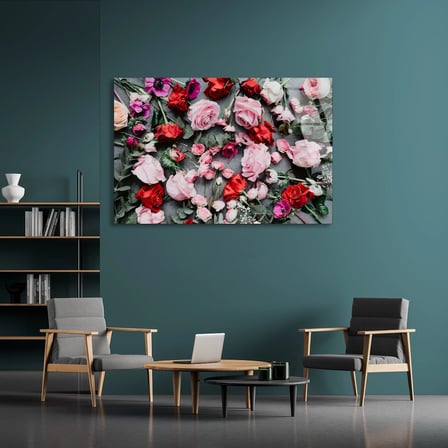 Pembe Kırmızı Güller Cam Tablo 50x35 cm