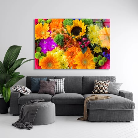Renkli Karışık Çiçekler Cam Tablo 50x35 cm