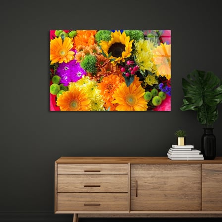 Renkli Karışık Çiçekler Cam Tablo 50x35 cm