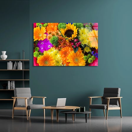 Renkli Karışık Çiçekler Cam Tablo 50x35 cm