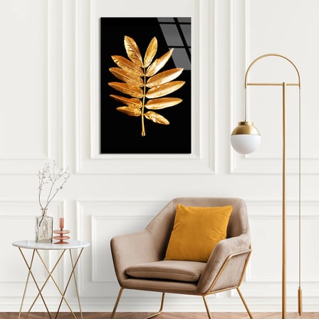 Altın Üveyik Yaprağı Cam Tablo 35x50 cm