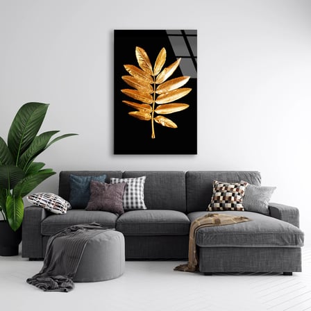 Altın Üveyik Yaprağı Cam Tablo 35x50 cm