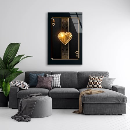 Altın Kalp As Kartı Cam Tablo 35x50 cm