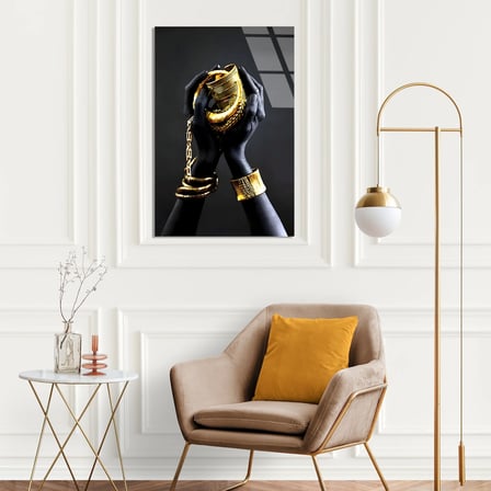 Altın Bilezikli Birleşik Eller Cam Tablo 35x50 cm