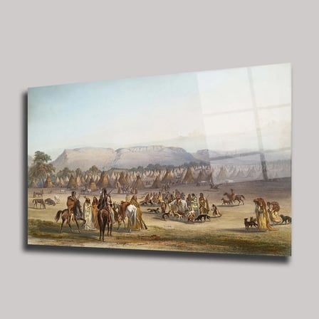 Kızılderili Obası ve Atlılar Cam Tablo 35x50 cm