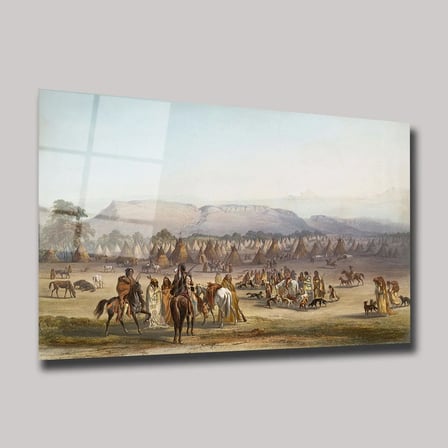 Kızılderili Obası ve Atlılar Cam Tablo 35x50 cm