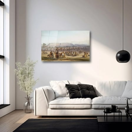 Kızılderili Obası ve Atlılar Cam Tablo 35x50 cm