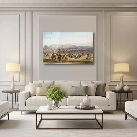 Kızılderili Obası ve Atlılar Cam Tablo 35x50 cm