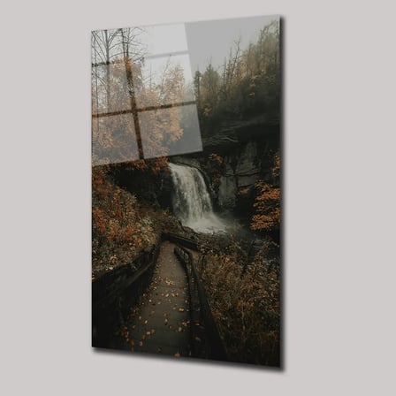 Sonbahar Şelale Manzarası Cam Tablo 35x50 cm